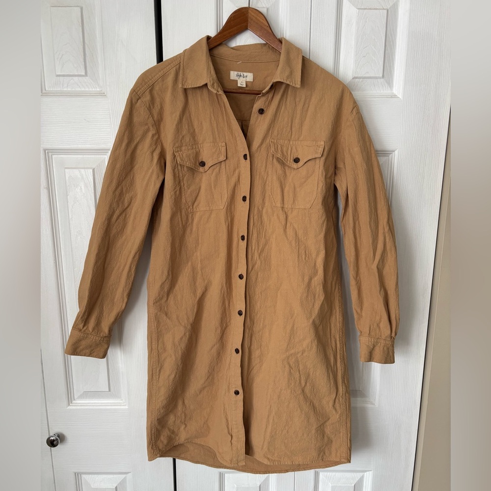 Style & Co Tan Button-Up Shirt Dress Size Small